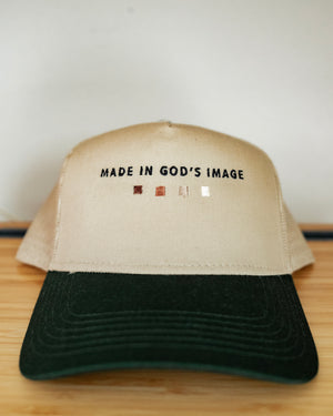 Made In God's Image Dark Green Khaki Trucker Hat