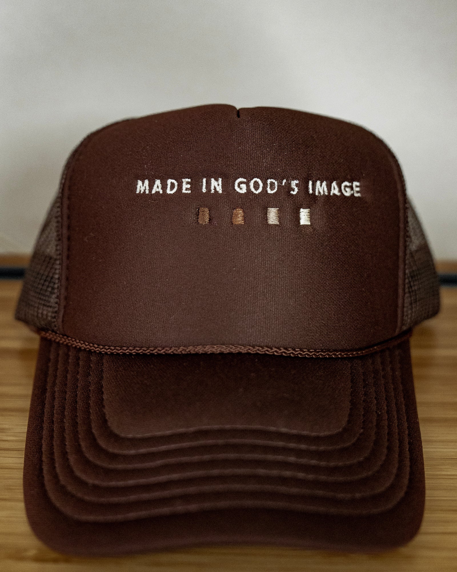 Made In God's Image Dark Brown Trucker Hat